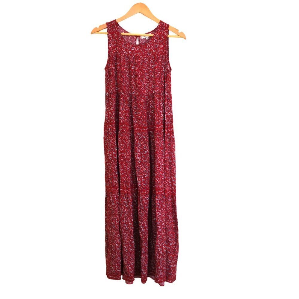 New Max Studio Boho Sleeveless‎ Floral Maxi Dress Brick Red/White Size XS